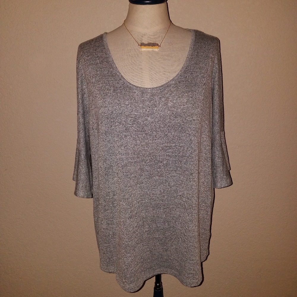 ana Flutter Sleeve Gray Marled Dolman Sweater Top